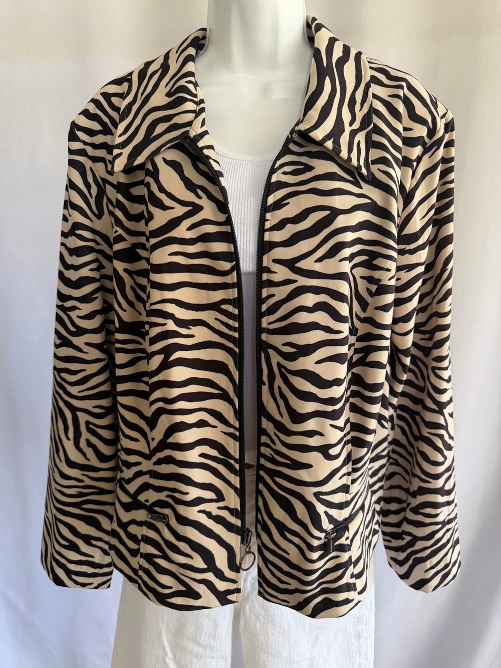 Vintage 90s Zebra Print Jacket Size Large 
/XL Amanda Smith